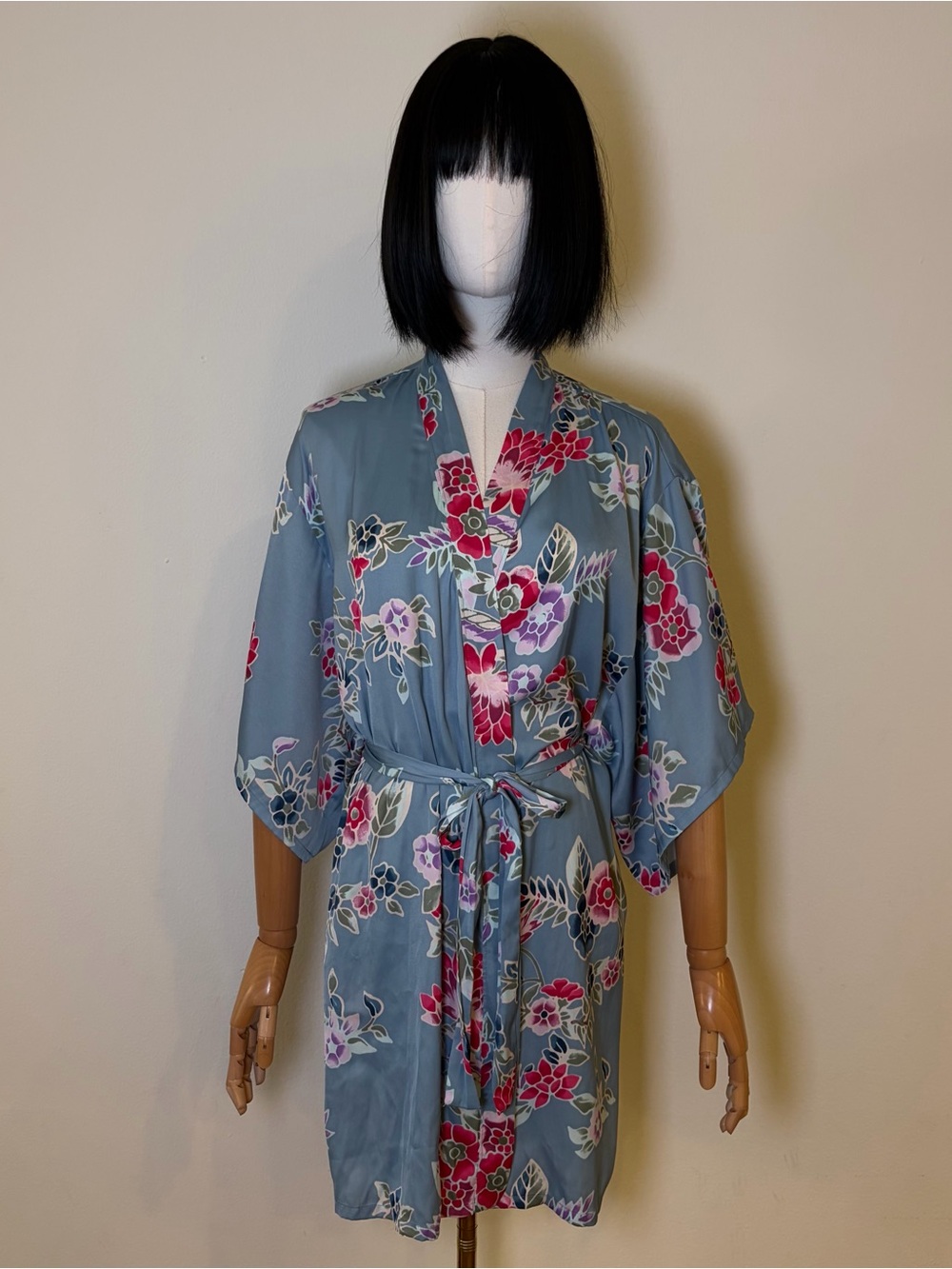 Josie Natori Floral Kimono Robe Blue XS Excellent